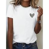 Mbb E-Ticaret Kadın Kalp Baskılı T-Shirt Kısa Kol Bisiklet Yaka Oversize Rahat Kalıp Günlük Tişört - Beyaz - XL