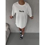 Mbb E-Ticaret Kadın Kısa Kol Yazlık Tişört Bisiklet Yaka Baskılı Oversize T-Shirt - Beyaz - 13 - 15 Yaş