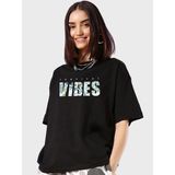 Mbb E-Ticaret Kadın Kısa Kol Yazlık Tişört Bisiklet Yaka Vıbes Baskılı T-Shirt - Siyah