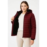 Mbb E-Ticaret Kadın Şişme Kapüşonlu Fermuarlı Mont Su Itici Kapitone Cepli Ceket - Bordo - 2XL