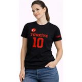 Mbb E-Ticaret Kadın Türkiye Ay Yıldız Baskılı 10 Numara Forma Tişört Taraftar T-Shirt - Siyah