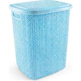 Mbb E-Ticaret Kirli Çamaşır Sepeti Kapaklı 65 Lt Örgü Desenli Plastik Çamaşır Sepeti Banyo Sepeti - Mi