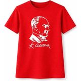 Mbb E-Ticaret Kız Çocuk Atatürk Baskılı Tişört Kısa Kollu Bisiklet Yaka T-Shirt - Kırmızı - 10 - 11 Yaş