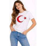 Mbb E-Ticaret Kız Çocuk Tişört Bisiklet Yaka Ay Yıldız Bayrak Baskılı T-Shirt - Beyaz - 8 - 9 Yaş