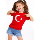 Mbb E-Ticaret Kız Çocuk Tişört Bisiklet Yaka Ay Yıldız Bayrak Baskılı T-Shirt - Kırmızı - 7 Yaş