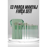 Mbb E-Ticaret Makyaj Fırça Seti Yeşil 13 Parça Fondöten Fırçası Allık Fırçası Far Fırçası