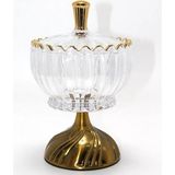 Mbb E-Ticaret Metal Ayaklı Kristal Cam Şekerlik Gold Detaylı Sunumluk ALK4871