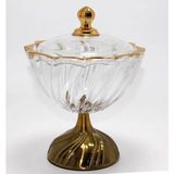 Mbb E-Ticaret Metal Ayaklı Kristal Cam Şekerlik Gold Detaylı Sunumluk ALK4872