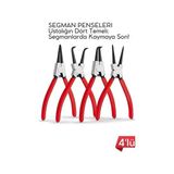Mbb E-Ticaret Profesyonel 4'lü Segman Pensesi Seti | 18 cm | Iç Dış Eğri Düz Uçlu Yaylı Pense Takımı 722504