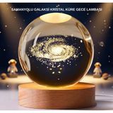 Mbb E-Ticaret Samanyolu Desenli Kristal Küre Ahşap Standlı Gün Işığı LED Masa Lambası