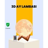 Mbb E-Ticaret Şarjlı 3D Baskılı 16 Renk Ay Lambası Ahşap Stand ve Uzaktan Kumanda - Çok Renkli