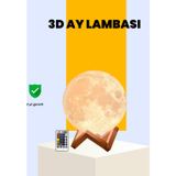 Mbb E-Ticaret Şarjlı 3D Baskılı 16 Renk Ay Lambası Ahşap Stand ve Uzaktan Kumanda