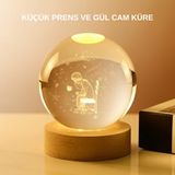 Mbb E-Ticaret USB’li Küçük Prens Işıklı Cam Küre Ahşap Altlıklı Dekoratif Lamba