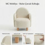 mc Mobilya Premium Bulut Çocuk ve Bebek Koltuğu - Teddy Kumaş Ahşap Ayaklı Aktivite Sandalyesi - Bej - Beyaz - 52×45