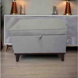 Mc Mobilya Sahra Peri Sandıklı Düz Keten Kumaş Sandıklıpuf Bench Puf Tabure Pistonlu 60X40 cm - Beyaz