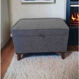 Mc Mobilya Sahra Peri Sandıklı Düz Keten Kumaş Sandıklıpuf Bench Puf Tabure Pistonlu 60X40 cm - Gri