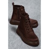 Mc vay Shoes Kadın 002 Taşlı Kahve Süet Bağcıklı ve Fermuarlı Kadın Postal Bot & Bootie
