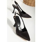 Mc vay Shoes Stiletto Gold Toka Detaylı Siyah Saten Kadın Stiletto Ayakkabı