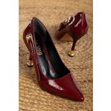 Mc vay Shoes Yandan Gold Tokalı Bordo Rugan Arkası Kapalı Şık Kadın Stiletto