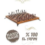 Mc34 Metal Satranç Takımı | Gerçek Kayın Ağacı Satranç Tahtası - 25X25cm | Antik Metal Taşlar