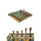 MC44 Büyük Boy Metal Satranç Takımı – Gerçek Ceviz Tahta – El Yapımı Antik Taşlar 35X35CM