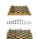 MC46 Büyük Boy Metal Satranç Takımı 37X37CM Doğal Ahşap Kayın Tahta – El Yapımı Antik Metal Taşlar
