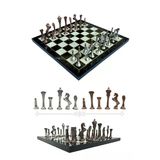 MC54 - Metal Satranç Takımı - 25CM Mermer Desenli Satranç Tahtası - Sertifikalı Antik Metal Taşlar