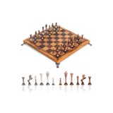MC55 Metal Satranç Takımı | Gerçek Kayın Ağacı Satranç Tahtası - 30x30cm | Antik Taşlar