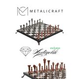 Mc74 Metal Satranç Takımı - Mermer Desenli 30X30cm Ahşap Tahta - Büyük Boy Taş - Lüks Hediyelik