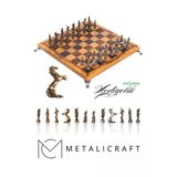 MC97 - Çin Antik Figürlü Metal Taşlar – 30X30CM Gerçek Kayın Tahtası - Hediyelik Satranç Takımı