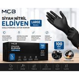 Mçb Group Siyah Nitril Eldiven Large (L) Beden 100'LÜ Paket Pudrasız Tek Kullanımlık Muayene Eldiveni - 100LÜ