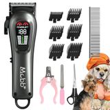 MCBB Köpek Makası - Düşük Gürültülü Köpek Bakım Kitleri 5 Modlu Ağır Hizmet Köpek Makası LED Ekranlı, Şarj Edilebilir Köpek Bakım Kitleri, Yardımcı Işık, Kablosuz Evcil Hayvan Bakım Aleti