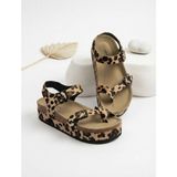 Mcdark Kadın Platform Taban 6 cm Yüksek Düz Mantar Taban Sandalet-Leopar - Bej - Leopar