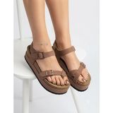 Mcdark Kadın Platform Taban 6 cm Yüksek Düz Mantar Taban Sandalet-Taba