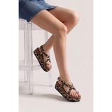 McDark Kadın Platform Taban 6 cm Yüksek Düz Mantar Taban YÜZÜK Detaylı Sandalet-LEOPAR