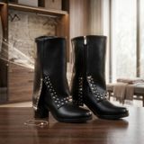 Mcdark Kadın Siyah Kovboy Troplu Çizme 5 cm Topuklu Topuktan Boy 30 cm En 34 Cm-Siyah