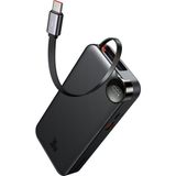 Mcdodo MC-3870 10000MAH 30W A+C Dijital Göstergeli Powerbank (Dahili Usb-C Geri Çekilebilir Kablo) - Siyah