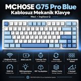 Mchose G75 Pro Blue %75 Cabbage Tofu Switch Hotswap Rgb Kablosuz Ingilizce Mekanik Gaming Klavye (G75-4A) - Beyaz - Mavi