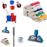 MCK Plus Çift Kovalı Krom Temizlik Arabası Paspası Arabası + Islak Mop Seti 5 Adet Mop - Renkli