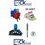 MCK Plus Çift Kovalı Paspas Arabası Krom Çelik Presli Temizlik Arabası Seti Islak Mop Seti. 20 Islak Mop - Altın