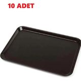 MCM Group 10 Adet Kahverengi Plastik Servis Tepsisi Kırılmaz Lokanta Büfe Fast Food Kullanım (36 X26 Cm)