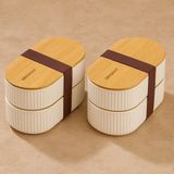 MCM Group 2'li 1000ML Ahşap Kapaklı Lunch Box Set Bambu Diyet Yemek Kabı Saklama Kutusu Öğle Yemeği Kutusu