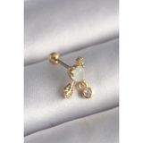 MCM Group 316L Çelik Gold Beyaz Mineli Kalp Sallantı Zirkon Taşlı Tragus Piercing