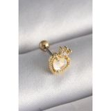 MCM Group 316L Çelik Gold Beyaz Mineli Kalp Zirkon Taş Detaylı Taç Tragus Piercing