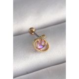 MCM Group 316L Çelik Gold Pembe Mineli Kalp Zirkon Taş Detay Tragus Piercing