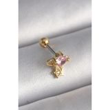 MCM Group 316L Çelik Gold Pembe Zirkon Taşlı Sallantı Yıldız Detay Tragus Piercing