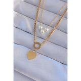 MCM Group 316L Çelik Gold Renk Çift Zincir Inci Detayı Love Kalp Kolye - Lisinya