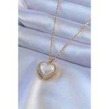 MCM Group 316L Çelik Gold Renk Incili Kalp Model Zirkon Taşlı Kadın Kolye - Lisinya
