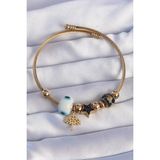 MCM Group 316L Çelik Gold Renk Siyah Zirkon Taşlı Yıldız Tasarımlı Ağaç Detay Nazarlı Charm Bileklik - Lisinya