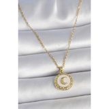 MCM Group 316L Çelik Gold Renk Zincir Beyaz Mineli Hilal Işlemeli Madalyon Model Kadın Kolye - Lisinya